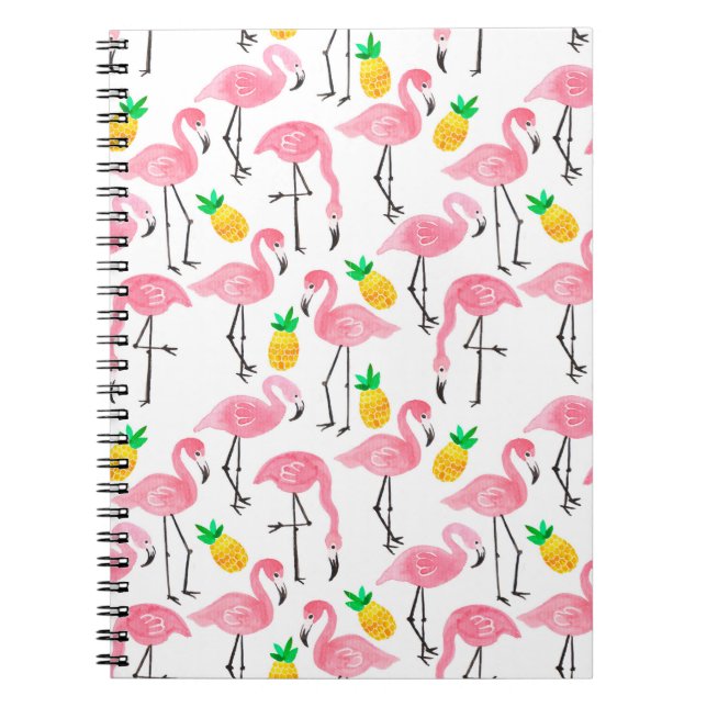 Carnet Aquarelle rose flamant rose et ananas jaune  (Devant)