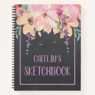 Carnet Aquarelle rose Fleur Personnalisé Sketchbook