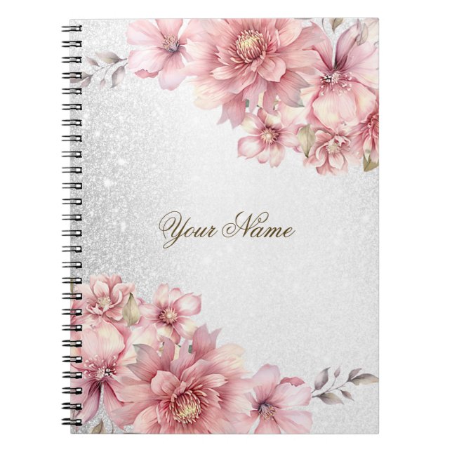 Carnet Aquarelle rose Fleurs Parties scintillant brillant (Devant)