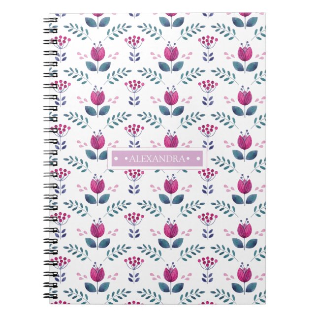 Carnet Aquarelle rose Floral design (Devant)