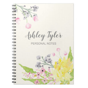 Carnet Aquarelle rose floral girly mignon personnalisé
