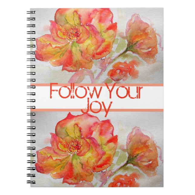 Carnet Aquarelle rose Florale Orange Suivez votre joie (Devant)