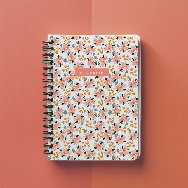 Carnet Aquarelle rose Jardin Floral Personnalisé (Pink watercolor floral garden personalized notebook.)