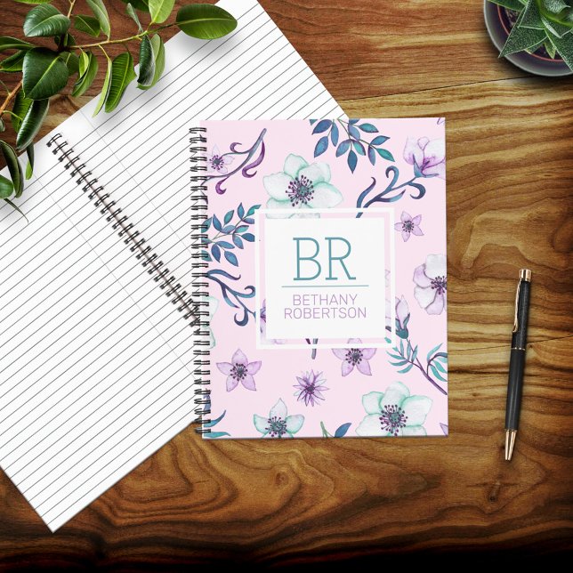 Carnet Aquarelle rose jolie Floral Personnalisé (Créateur téléchargé)