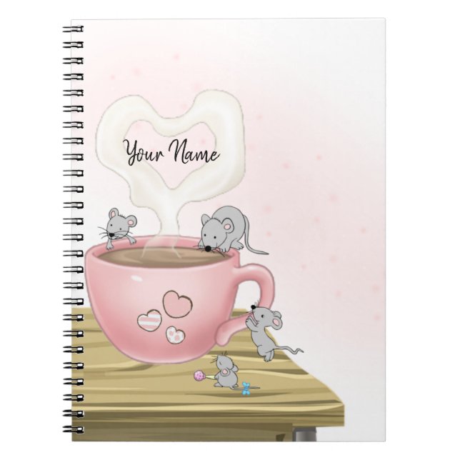 Carnet Aquarelle rose jolie souris personnalisée  (Devant)