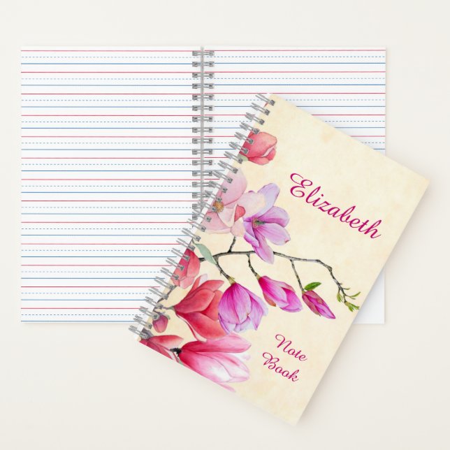 Carnet Aquarelle rose Magnolia personnalisée (À l'intérieur)
