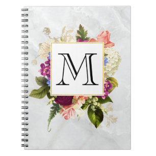 Carnet Aquarelle rose moderne Bouquet floral Monogramme