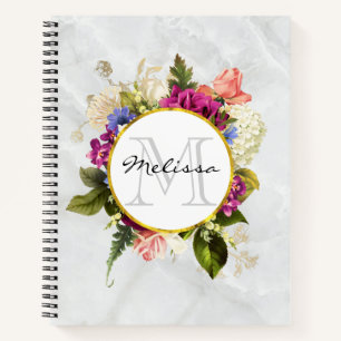 Carnet Aquarelle rose moderne Bouquet floral Monogramme