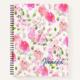 Carnet Aquarelle rose Motif de jardin Floral