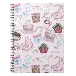 Carnet Aquarelle rose Noël personnalisé fille