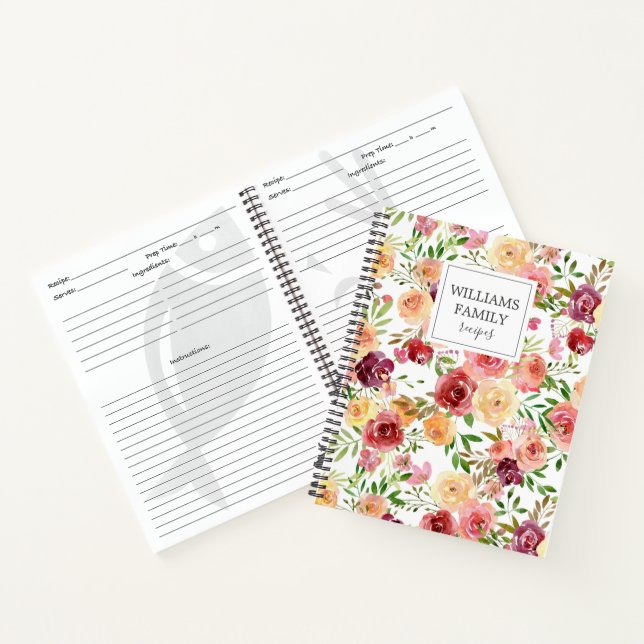 Carnet Aquarelle rose pâle Floral Boho Custom Family (Intérieur)