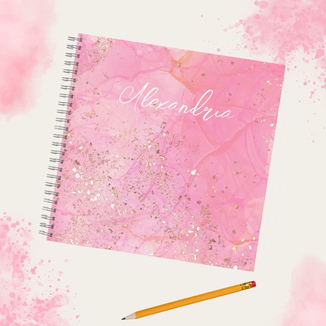 Carnet Aquarelle rose personnalisée Glitterie moderne (Créateur téléchargé)
