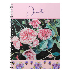 Carnet Aquarelle rose Rose personnalisable