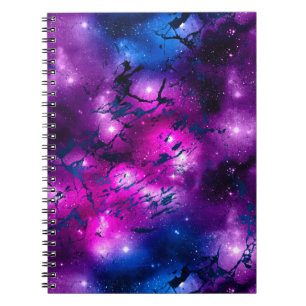 Carnet Aquarelle rose, violet et marbre bleu Galaxy