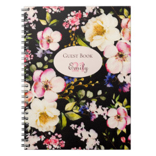 Carnet Aquarelle Roses rose et jaune sur Noir, Anniversai