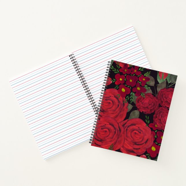 Carnet Aquarelle rouge roses sur le noir, (Intérieur)