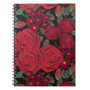 Carnet Aquarelle rouge roses sur le noir,