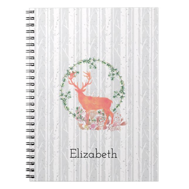 Carnet Aquarelle Rustique Reindeer Boho Personnalisée (Devant)