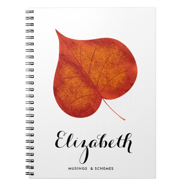 Carnet Aquarelle rustique Rouge Orange Feuille d'automne (Devant)