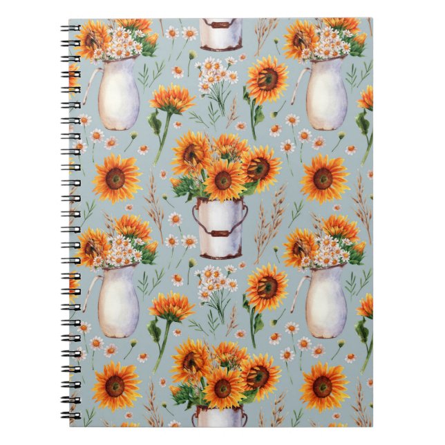 Carnet Aquarelle Rustique Sunny, Motif sans couture. (Devant)
