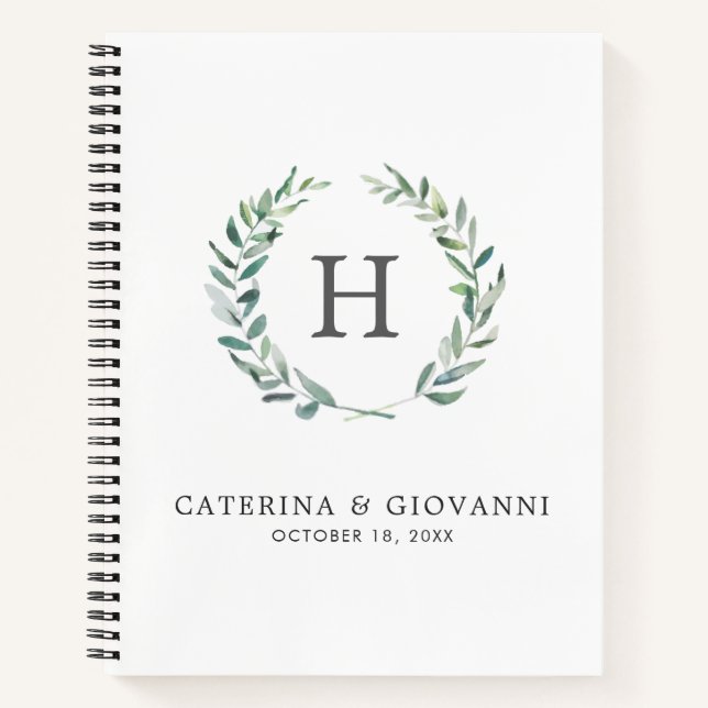 Carnet Aquarelle rustique Verdure Mariage de monogramme d (Devant)