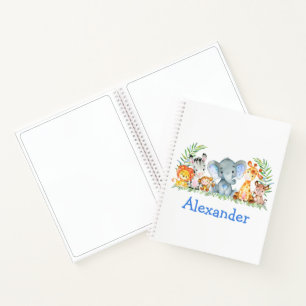 Carnet Aquarelle Safari Jungle Animaux Dessin bleu