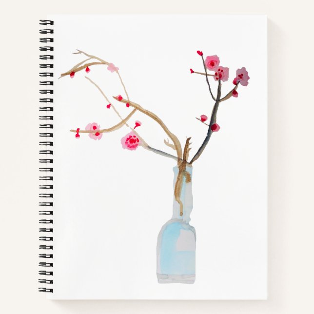 Carnet Aquarelle sakura fleurs de cerisier rose (Devant)