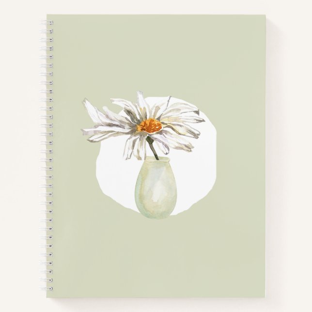Carnet Aquarelle simple florale Vert sage moderne (Devant)