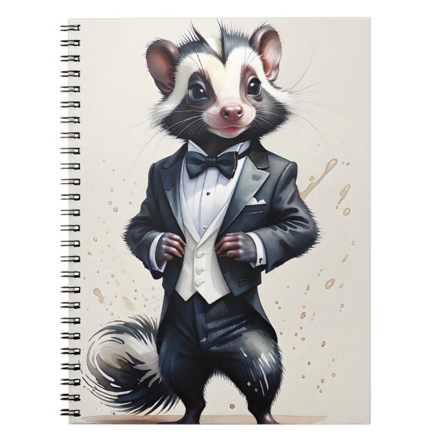 Carnet Aquarelle Skunk Tuxedo Cravate noire Handicap (Devant)