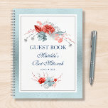Carnet Aquarelle Succulent Floral Bat mitzvah botanique<br><div class="desc">Ce design présente d'élégants bouquets floraux succulents d'aquarelle en bleu et argent doux avec des fleurs rouges vives sur un arrière - plan blanc avec une bordure brillante bleu doux. Personnalisez avec vos détails Bat mitzvah en modifiant le texte dans les zones de texte. Conçu pour vous par Evco Studio...</div>