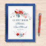 Carnet Aquarelle Succulent Floral Bat mitzvah botanique<br><div class="desc">Ce design présente d'élégants bouquets floraux succulents d'aquarelle en bleu et argent doux avec des fleurs rouges vives sur un arrière - plan blanc avec une bordure brillante bleue. Personnalisez avec vos détails Bat mitzvah en modifiant le texte dans les zones de texte. Conçu pour vous par Evco Studio www.zazzle.com/store/evcostudio...</div>