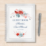 Carnet Aquarelle Succulent Floral Bat mitzvah botanique<br><div class="desc">Ce design présente d'élégants bouquets floraux succulents aquarelle en bleu et argent doux avec des fleurs rouges vives sur un arrière - plan blanc avec une bordure brillante en argent. Personnalisez avec vos détails Bat mitzvah en modifiant le texte dans les zones de texte. Conçu pour vous par Evco Studio...</div>