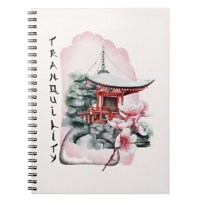 Carnet Aquarelle Temple japonais Sakura Blossom (Devant)