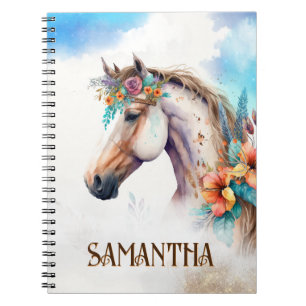 Carnet Aquarelle tête de cheval tropical fleurs d'été nom