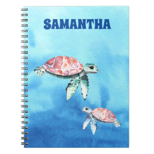 Carnet Aquarelle Tortues de mer Nom du monogramme
