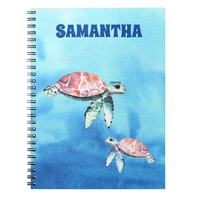 Carnet Aquarelle Tortues de mer Nom du monogramme (Devant)