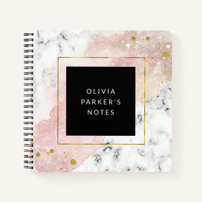 Carnet Aquarelle transparente | Marbre blanc et Faux Gold (Devant)