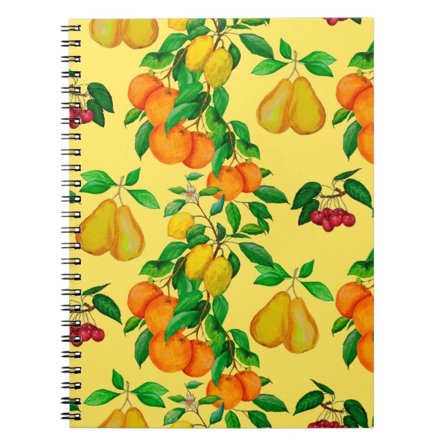 Carnet Aquarelle transparente motif avec agrumes, poire,  (Devant)