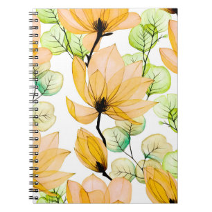 Carnet Aquarelle transparente motif avec fleurs de magnol