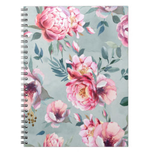 Carnet Aquarelle transparente motif de la pivoine et fleu