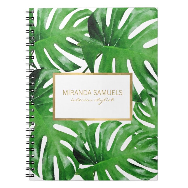 Carnet Aquarelle Tropical Monstera Feuille Motif (Devant)