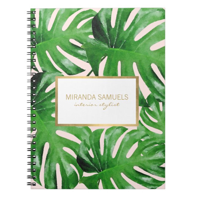 Carnet Aquarelle Tropical Monstera Feuille Motif rose (Devant)