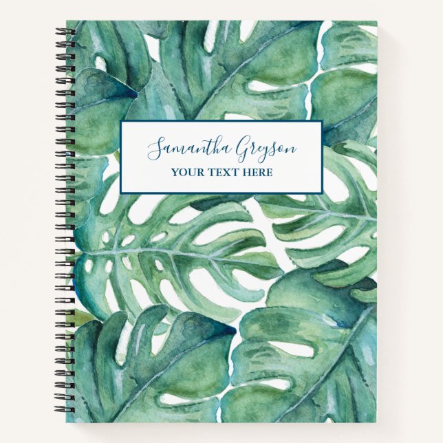 Carnet Aquarelle Tropical Palm Feuilles Personnalisés (Devant)