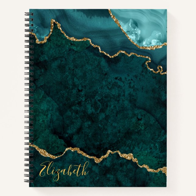 Carnet Aquarelle Turquoise en or Marbre Géode d'âge (Devant)