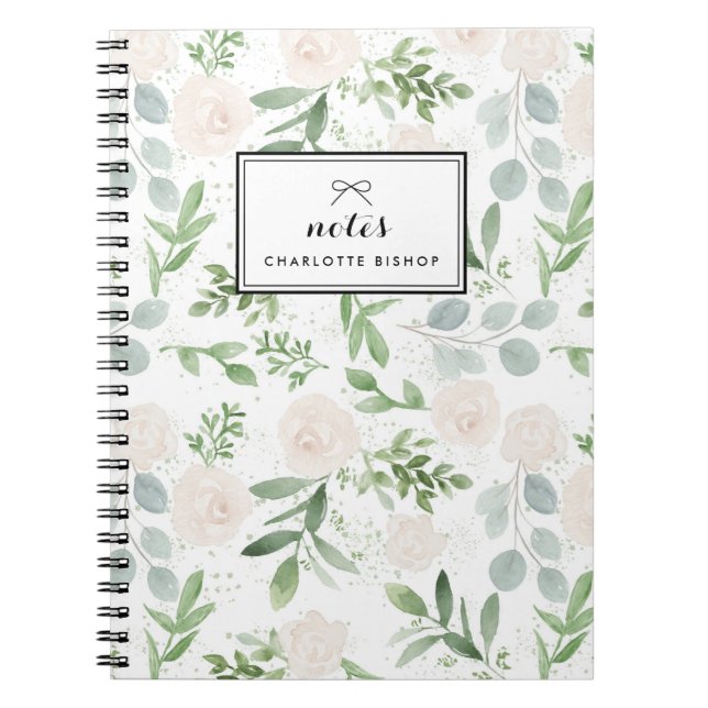 Carnet Aquarelle vert et fleurs blanches Motif (Devant)