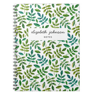 Carnet Aquarelle vert mignonne motif botanique fleuri