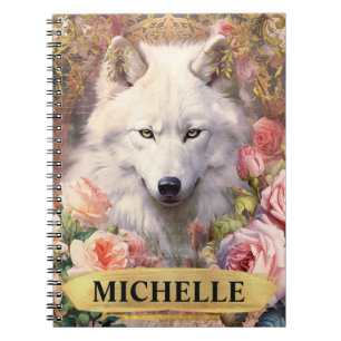 Carnet Aquarelle Vintage Loup Blanc et Roses Roses