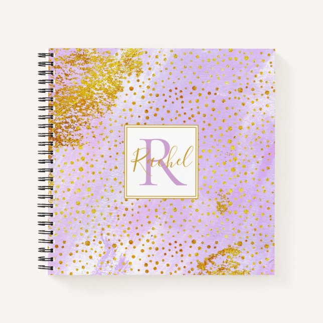 Carnet Aquarelle violet lavande, monogramme de confettis  (Devant)