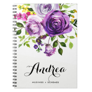 Carnet Aquarelle violet Rose Botanique Personnalisée