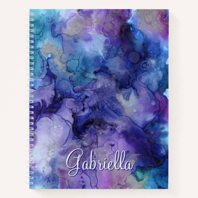 Carnet Aquarelle violette et bleu Galaxy Nom (Devant)